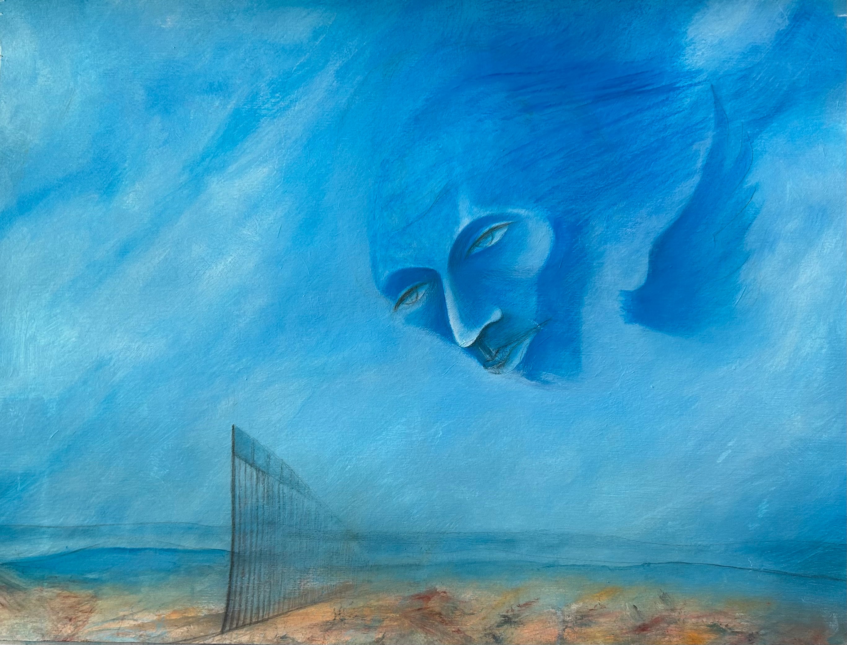 Guardian of the Desert — Inspired by Odilon Redon's Guardian of the High Seas. The guardian spirit watches over the Sonoran desert as the wall cuts across the land near Kino Springs, southern Arizona. by Ricardo Santos Hernández